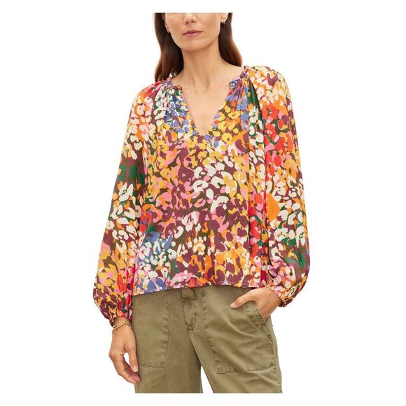 VELVET BY GRAHAM & SPENCER Tops - VELVET BY GRAHAM & SPENCER Womens Brown Blouson Sleeve Split Peasant Top XS